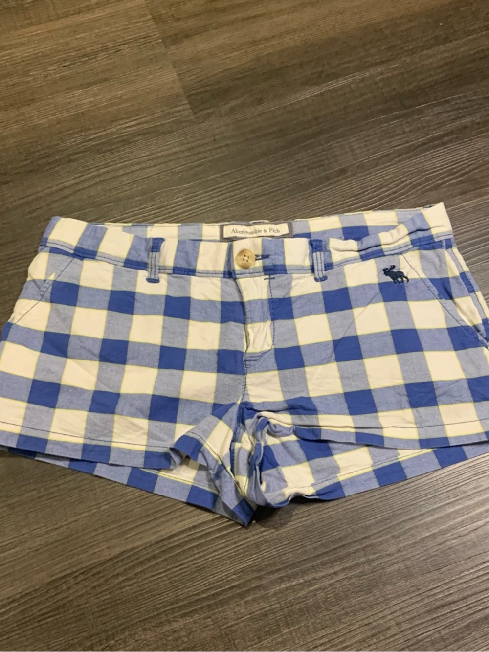 Abercrombie & Fitch Blue and White Gingham Cotton Low Rise Shorts